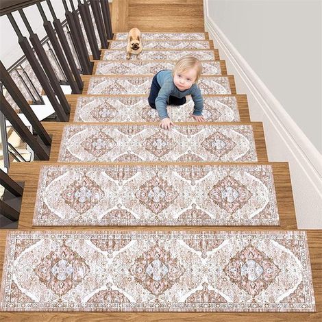 Tappetini antiscivolo per scale, 20 x 76 cm, rimovibili, confezione da 4. Protezione sicura per le scale. Per bambini, anziani e animali domestici. H (1/5)