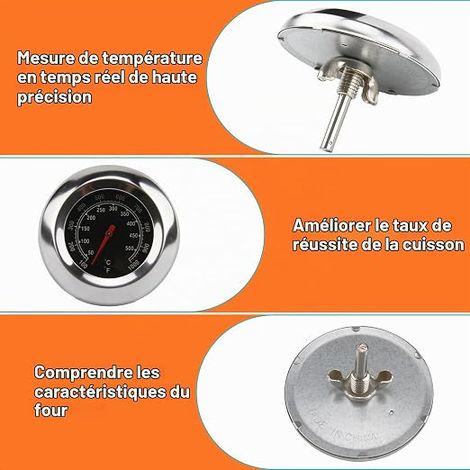 Thermomètre de Barbecue en Acier Inoxydable Ø 7,5 Cm, Thermomètre four À Pizza Intégré, Cuisson Au four 100°F À 1000°F, Accessoire Inox Fumoir Grill Rôtissoire (1/3)