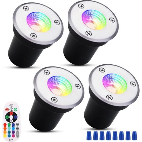 4er-Set Bodeneinbau-Gartenleuchten – LED-Einbaustrahler für den Außenbereich, 3-W-RGB-LED-Einbaustrahler, 12–24 V, Schutzart IP67 (Farbe: RGB, Größe: 3 W)