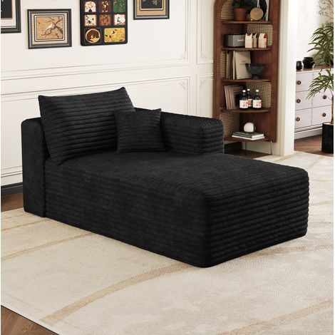 Sofá de tela, de líneas fluidas, acolchado con espuma de alta elasticidad, corduroy acanalado negro (1/5)