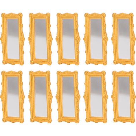10 Stück Puppenhaus-Miniaturspiegel mit europäischem Rahmen, Mini-Möbelzubehör für Puppenhäuser im Maßstab 1:12 und 1:6, Gold (1/5)