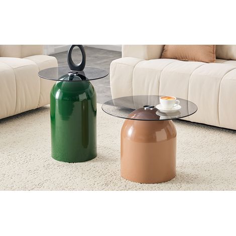 DESMIU Table basse gigogne ronde avec 2 tables, plateau en verre trempé, base en acier, salon (1/4)