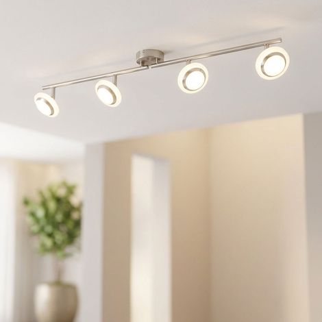 Faretto da soffitto faretto lampada da soffitto orientabile a LED lampada da soggiorno, faretti mobili, metallo nichel cromo opaco, plastica satinata, 4x 4W 4x 280lm bianco caldo, LxH 80 x 13,5 cm