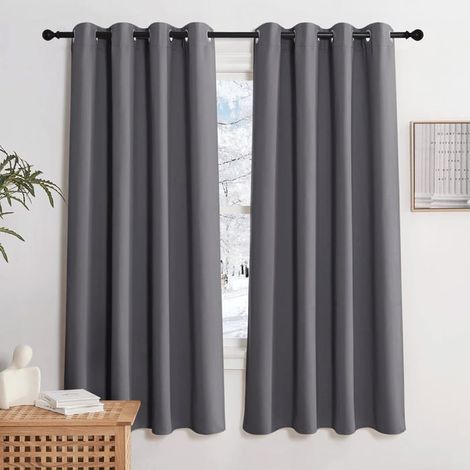 Rideau occultant - DOK - Lot de 2 - 140x160 cm - Gris - Occultant - Isolation thermique - Œillets métalliques (1/5)