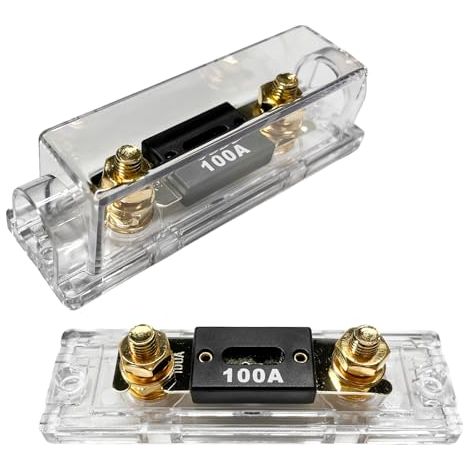 Ohleats Lot de 2 porte-fusibles ANL avec fusible ANL, calibre 0/2/4 AWG, porte-fusibles ANL avec fusible de 100 A, fusible ANL et bloc porte-fusible pour amplificateur audio d'alarme, accessoires de (1/5)