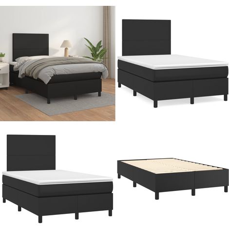 Boxspringbett mit Matratze Schwarz 120x200 cm Kunstleder - Boxspringbett - Doppelbett - Schlafzimmermöbel - Kunstlederbett - Schwarzes Bett - Home & Living (1/5)