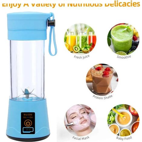 Mini mixeur à smoothie portable électrique 380 ml, mixeur sur socle, blender, machine à smoothie (bleu) (1/4)