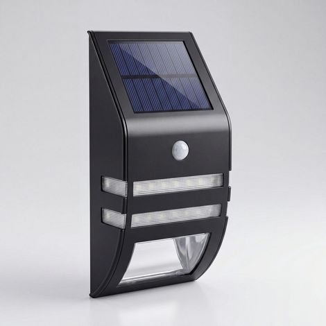 Applique Solaire Extérieure LED MADRID Noire avec Détecteur de Mouvement – Lampe Murale Sans Fil Étanche IP54 pour Façade, Garage et Portail (1/4)