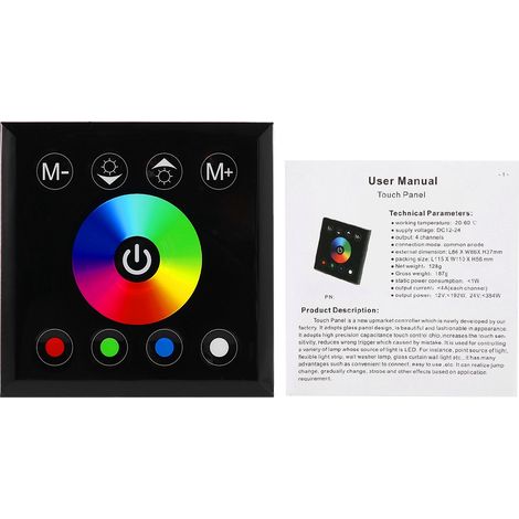 Panneau mural LED RGBW tactile noir, variateur couleur pour bande lumineuse, contrôleur mural couleur.