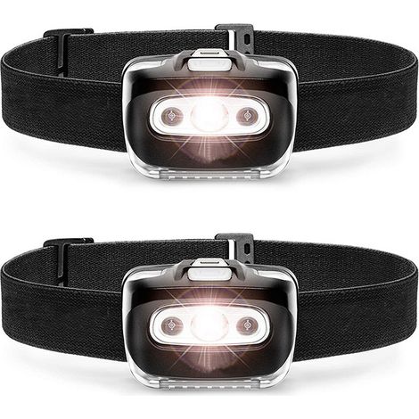 TONCHEAN 220lm Paquet de 2 phares LED – Phare de camping extérieur avec sangle de tête réglable – Phare léger 7 modes IPX5 étanche (1/3)