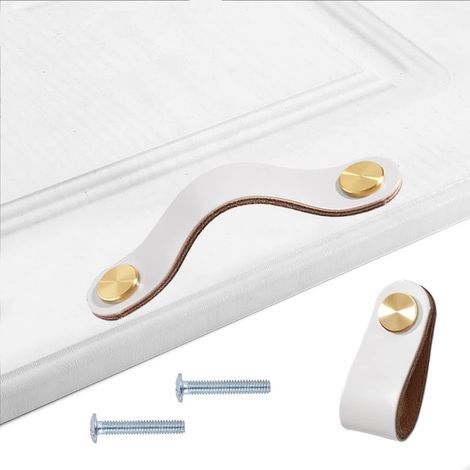Poignées cuir de Placard, 4 Poignée Poignées de meubles vintage,Boutons en cuir pour armoires de cuisine (1/5)