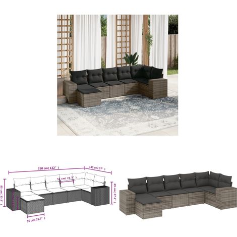 7-tlg. Garten-Sofagarnitur mit Kissen Grau Poly Rattan - Gartenmöbel - PE-Rattan Möbel - Outdoor Lounge Set - Sofasatz - Esszimmergarnitur - Home & Living (1/3)