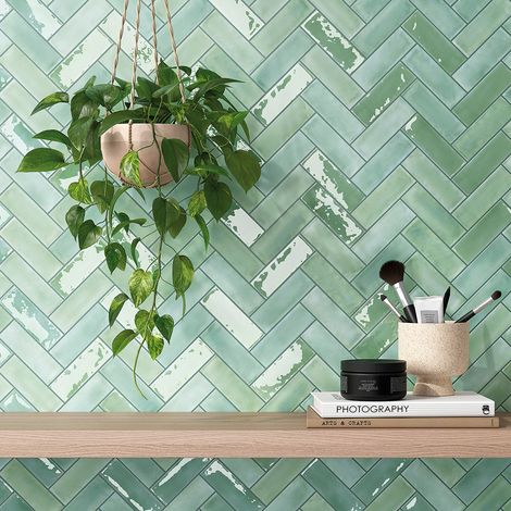 Carrelage Mural Mini Metro 5x15cm Premium. Beret Moss Matt (1/2)