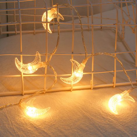 Guirlande lumineuse à 20 LED avec pendentif lune en plastique pour décoration de jardin ou de cour pendant les fêtes de Noël. Rechargeable par USB, blanc chaud. (1/5)