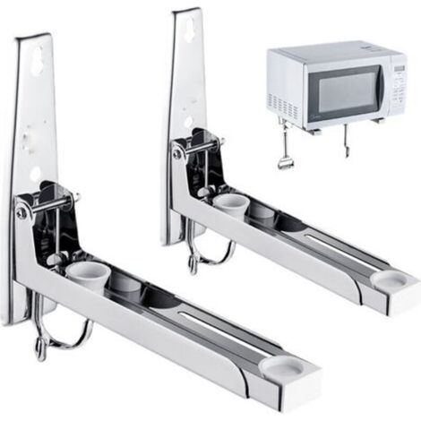 Staffe per microonde in 2 pezzi in acciaio inox 304, supporto per microonde con braccio estensibile, con 2 ganci, mensola a muro per microonde, per microonde e forno - Mensola a muro