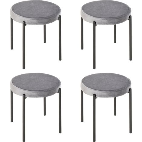 Set de 4 tabourets empilables pour cuisine et salle à manger, assise en velours gris, 41,5 x 41,5 x 46 cm (1/5)