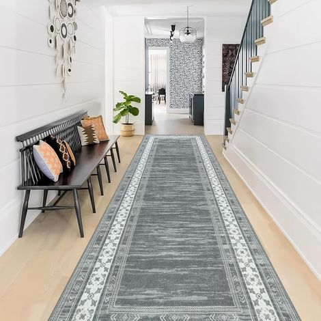 Tapis de Cuisine et Couloir Lavable 80x300cm, Antidérapant TPR - Protège Les Sols des Éclaboussures et Saletés, Extra-Plat et Adapté aux Animaux, Gris (1/5)