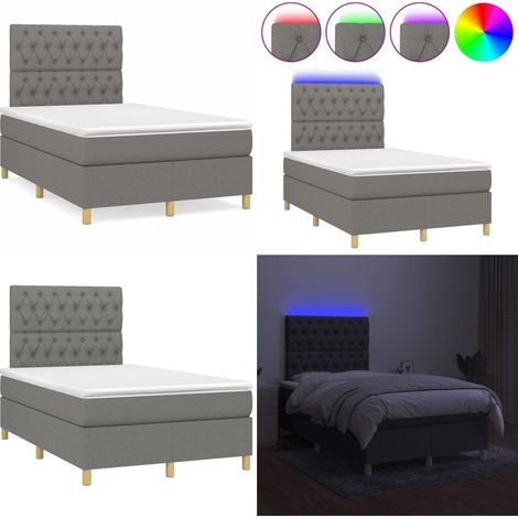 Sommier à lattes de lit matelas LED gris foncé 120x190 cm tissu - Sommier Tapissier - Lit Double - Matelas Led - Éclairage Led - Têtière Ajustable - Home & Living (1/5)