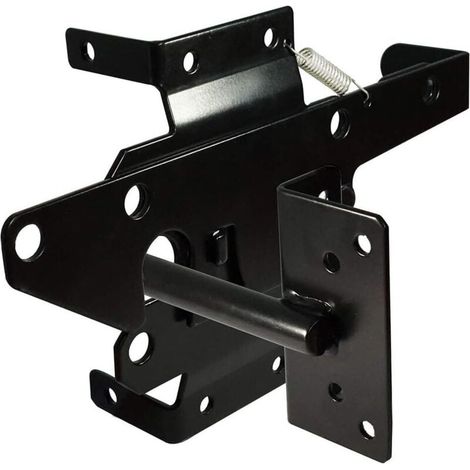 Loquet de portail autobloquant robuste à levier automatique pour clôture en bois/PVC, montage sur poteau, avec fixations, pour piscine, jardin, cour, acier, noir (1/4)