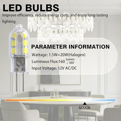 Ampoules LED G4 12V, 2W Remplace Halogène, Lumière Blanche Froid 6000K-6500K, 160lm, Éclairage Angle 360°, Ampoules à Led G4 Transparente pour Cuisine, Hotte, Lustre (1/4)