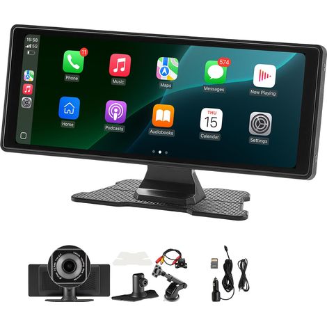 Mophorn Kabelloses Autoradio (254 mm) HD-Touchscreen mit Apple CarPlay und Android Auto, CarPlay-Display mit Front- und Rückfahrkameras, Sprachsteuerung, Mirror Link, Bluetooth und GPS-Navigation (1/5)