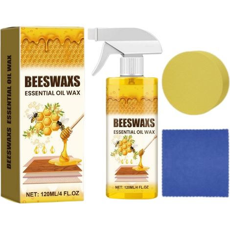 120ml Spray lustrant à la cire d'abeille,Spray de Cire d'Abeille Naturel pour Bois,Nettoyant et Lustrant 3-en-1 pour Meubles,Sols,Tables,Ravive l'Éclat et Élimine les Rayures,Protection Anti-Poussière (1/5)