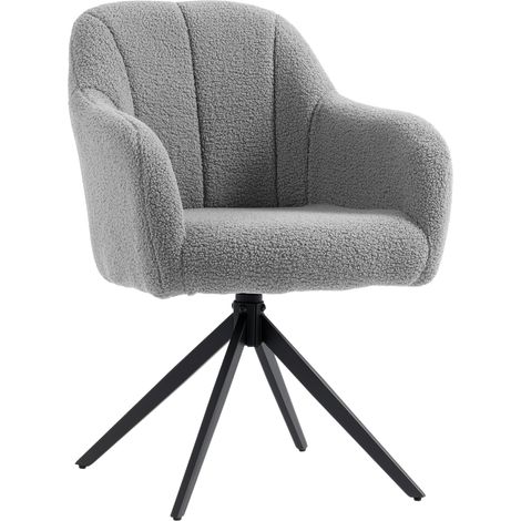 360-Degree Swivel Armchair in Grey Teddy Fabric (1/5)