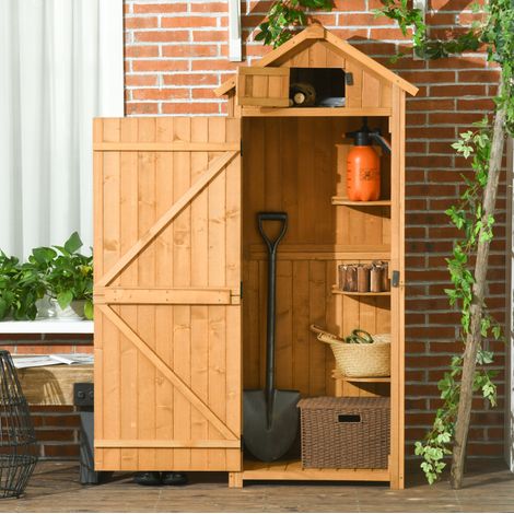 Armoire de jardin 67x45x179 cm en bois jaune et vert avec 3 étagères, pour jardin – MEUBLIV (1/5)