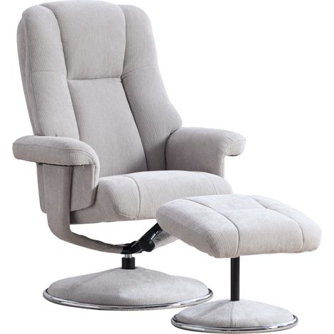 Fauteuil relax pivotant nordique avec repose-pieds, tissu en chenille gris et base en métal (1/5)