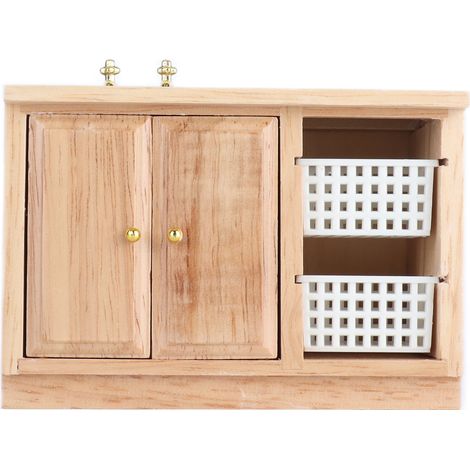 Lavabo miniature en bois pour maison de poupée (échelle 1:12), petit meuble exquis pour salle de bain ou cuisine, couleur bois. (1/5)