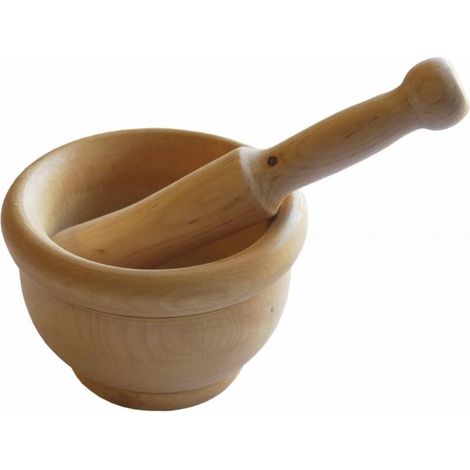 FPLUS mortero madera 14 cms. , Utensilio indispensable en nuestra cocina. Perfecto para machacar y reducir a polvo o triturar hierbas, ingredientes para preparar diferentes tipos d