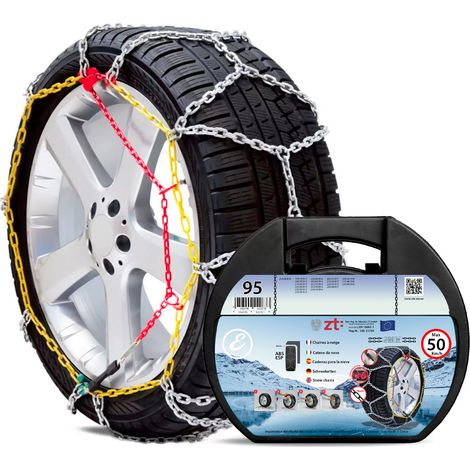 Catene Da Neve In Metallo 9 mm Omologate TUV e GS Onorm Montaggio Rapido Per Auto Macchina Furgone SUV Con Tensionatore Autobloccante (Misura 95) (1/5)
