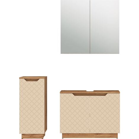Conjunto de muebles de baño de 3 piezas Lotta, Roble/cachemira con estructura de azulejos, 3 partes, Vicco (1/5)