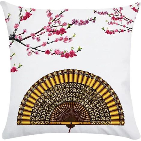 Taie D'oreiller Coton Linen Motif Pêcher Oiseau - Usage Intérieur Extérieur - Pour Canapé Chaise Lit Voiture - 40x40 cm (1/5)