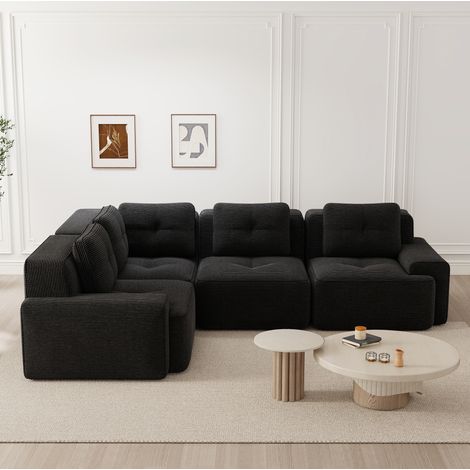 Divano modulare angolare senza montaggio in tessuto effetto velluto nero, 295 x 206 x 69 cm, OKWISH (1/5)