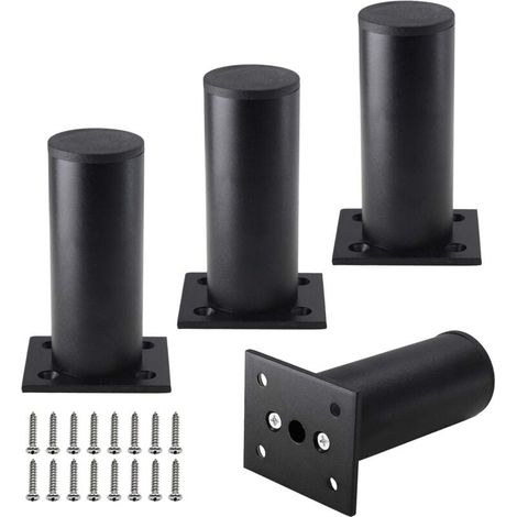 Confezione da 4 gambe per mobili da 4 pollici, gambe regolabili in lega di alluminio per mobili, piedini di supporto rotondi in metallo per divani, per cucina, tavolo, armadio, scaffali, diametro 1,5 (1/4)