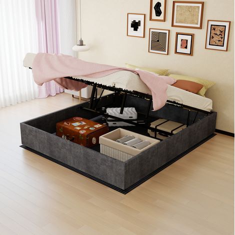 Bett Bettgestell Schlafzimmer 160x200 Stoff Grau OKMYHOME (1/5)