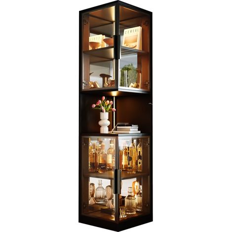 Vitrine LED vitrée à double portes, fond miroir, éclairage multicolore réglable et anti-basculement, meuble de rangement élégant 205 cm - CHICFURN (1/5)