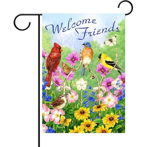 Drapeau De Jardin Double Face - Motif Oiseaux Fleurs Papillons - 30 cm x 45 cm - Décoration Extérieure Pour Jardin Cour Terrasse - 1 Pièce
