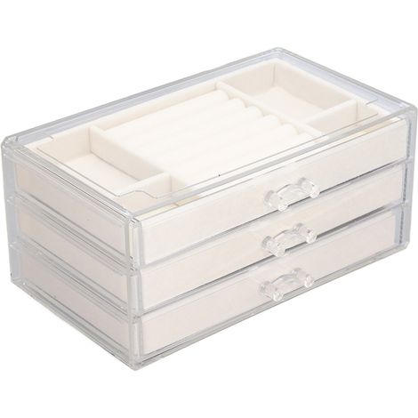 Organisateur de Bijoux en Acrylic Clair avec Tiroirs Beige pour Boucles d'Oreilles, Colliers et Accessoires (1/5)