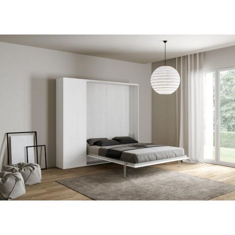 Lit escamotable avec colonne de rangement bois frêne blanc kanto 160x190 cm (1/5)
