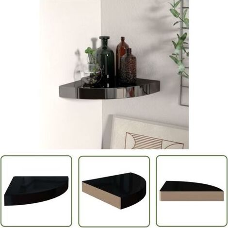 323889 The Living Store Floating Corner Shelf High Gloss Black 25x25x3,8 cm MDF - Étagère Murale - Étagère D'angle - Étagère Flottante - Rangement Mural - Décoration Murale (1/5)