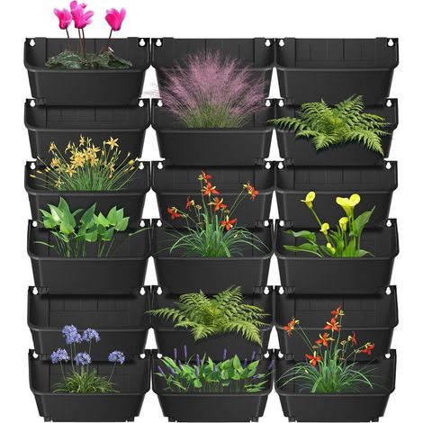 Support mural vertical suspendu pour plantes, poches murales pour plantes, pots de fleurs, jardin mural, jardin vertical à 18 compartiments, adapté aux cours, jardins, balcons et à la décoration intér (1/5)