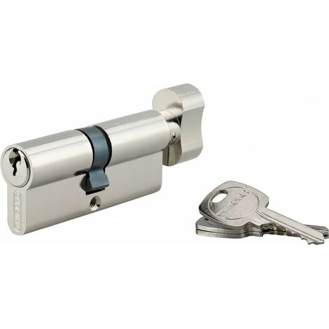 Thirard – Cylindre de serrure 40 x 40 mm – 3 clés en laiton nickelé – Mécanisme à 5 goupilles – Profil européen laiton – Panneton anti arrachement