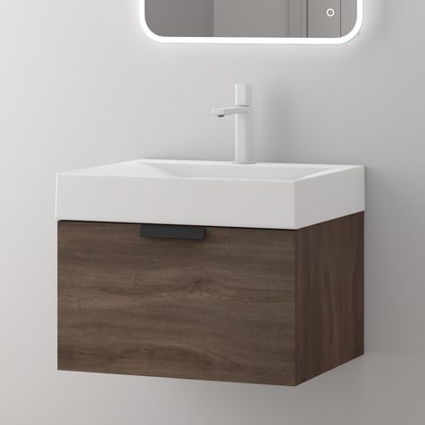 doporro Mobile Bagno Sospeso 60x35x48cm, Mobiletto per Bagno in Marrone, Seria Lonato (1/5)
