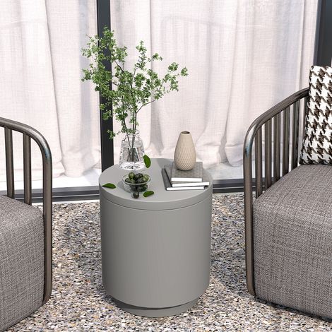 Gris clair résistant - Table basse extérieure 3 en 1, seau à glace 10L amovible, béton et acier inoxydable, Ø37,5x43,5 cm