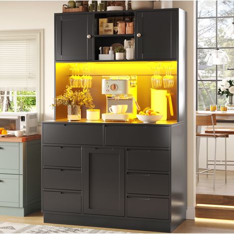 Meuble de cuisine haut 120 x 40 x 183,5 cm avec LED, 8 tiroirs, noir HAVRYA (1/5)