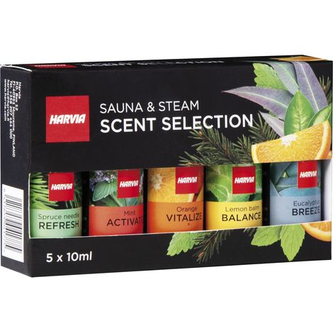 Sentiotec Sauna Duftöl Set - Sauna Aufgussmittel Minze, Orange, Eukalyptus, Fichtennadel und Melisse, 5-teilig