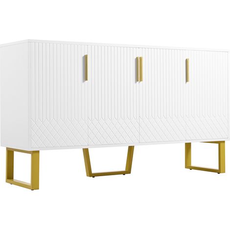 Aparador alto brillo blanco de 4 puertas con patas y tiradores metálicos 140x40x80 cm HOMVRA (1/5)