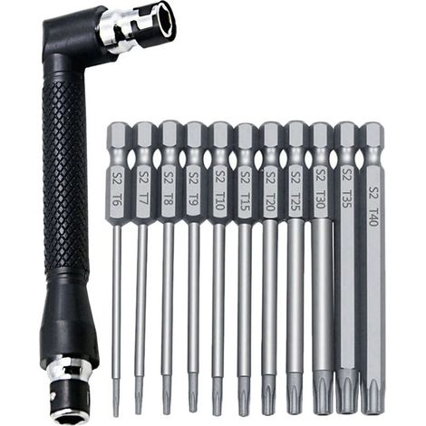 Jeu de 12 douilles hexagonales 1/4 pouce et clés en L T6-T40, embouts de tournevis Torx en acier S2 de 3 pouces de longueur-AquaForge (1/5)